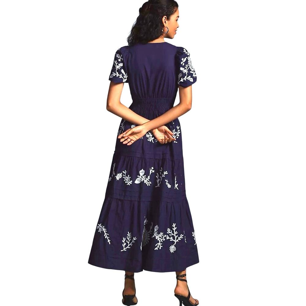 ANTHROPOLOGIE Women’s Somerset Boho Navy/Violet Blue Embroidered Dress - Picture 3 of 7